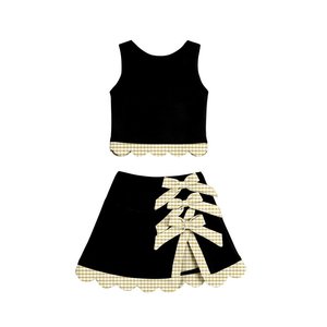 Conjuntos de Yoga de Verano para Niñas con Lazos a Cuadros Negros, Estilo Boutique Personalizado, Venta al por Mayor, Ropa Deportiva de Tenis para Niños, Nueva Moda, Ropa de Fábrica - Product Image 3