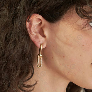 Pendientes colgantes Gemnel, oro de 14 quilates, diseño de enlace pellizcado de plata 925 con diamantes CZ, Pendientes colgantes de joyería de lujo italiano - Product Image 2