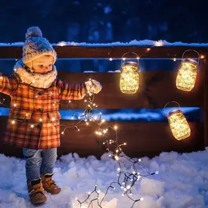 Hoge Kwaliteit Kerst Zonnestelsel Opknoping Waterdichte Ornament Outdoor Koperdraad String Solar Tuin Mason Jar Licht