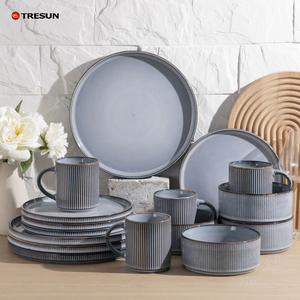 <span class=keywords><strong>Service</strong></span> de Table Luxe <span class=keywords><strong>en</strong></span> <span class=keywords><strong>Grès</strong></span> Céramique Bleu Réactif Émaillé et Gaufré, Assiettes et Bols, Vaisselle pour 4 Personnes - Product Image 2