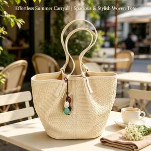 Sac fourre-tout tissé vintage <span class=keywords><strong>français</strong></span> 2026 – Grande taille, simple, décontracté, pour le quotidien, à porter à l'épaule ou sous le bras - Product Image 1