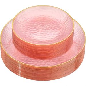 Assiettes jetables en plastique transparent doré à motif marteau robustes pour mariages et fêtes - Product Image 5