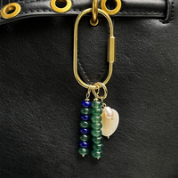 Porte-clés en pierre naturelle perlée avec mousqueton doré et fermoir à vis, pendentif cœur en nacre, breloque colorée style bohème