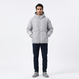 Custom <b>Men's</b> Hip Hop Puffer <b>Jacket</b> Canvas Stand Collar Front Logo Ultralight Winter Coat <b>White</b> Cotton Filling - Product Image 1