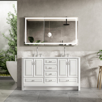 Meuble de salle de bain autoportant en bois massif blanc, style Shaker américain classique, double vasque, 60 pouces, vente en gros