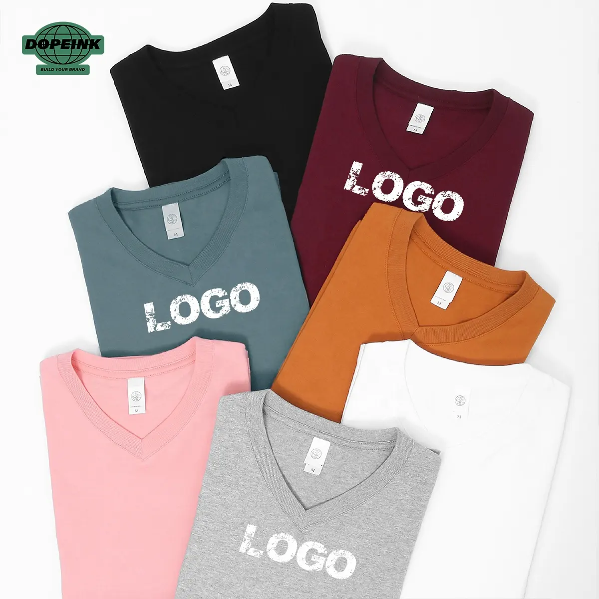 Groothandel 205gsm Wit Katoen Effen Multi Color V-Hals T-Shirts Mannen Korte Mouw T-Shirts V Hals Unisex