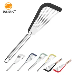 Wholesale stainless steel kitchen slotted turner fish spatula with silicone edge