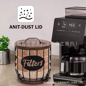 Caja de almacenamiento de cápsulas de café de madera con tapa, estante para filtros de café, cesta de almacenamiento para aperitivos y dulces (combinando hierro y madera) - Product Image 3