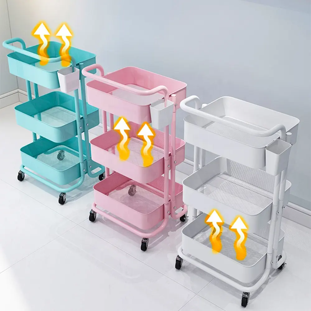 Grs Plastic Fabriek Leveren 3 Tier Utility Cart Mobiele Trolley Kar Keuken Rollende Opslagkar Met 4 Wielen 3 Tier Utility Tro