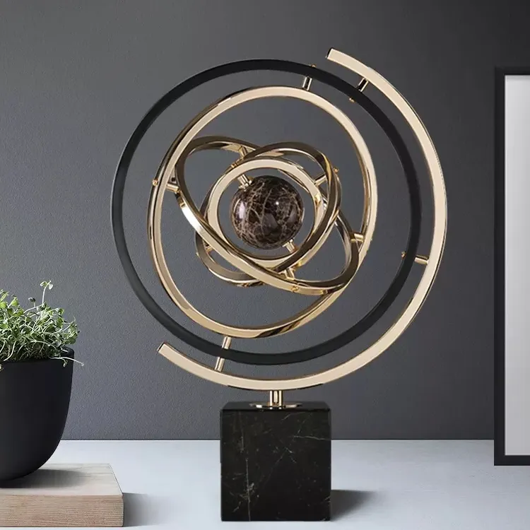 Modern luxury home office marble base metal world globe desk show pieces home accessories for home decoration