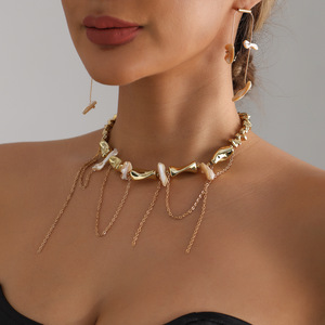 European and American <b>Cross</b>-Border Jewelry Metallic Beaded CCB Tassel for Women Fashion Irregular Shell Embellished Necklace - Product Image 4