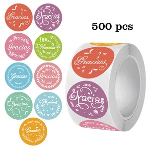 Pegatinas de Agradecimiento Florales Multicolores, 500 Unidades por Rollo, con Adhesivo Fuerte para Empaques de Panadería y Café - Product Image 2