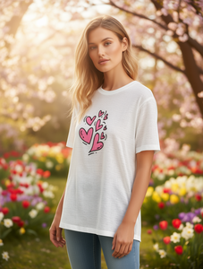 T-shirt casual da donna con scollo rotondo e stampa a cuore, maniche corte, tessuto jersey traspirante, vestibilità regolare, per tutte le stagioni - Product Image 2