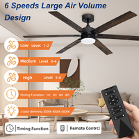 Ventilateur de plafond de style européen noir mat 60 avec minuterie intelligente, lumière LED silencieuse, lumière LED pour la maison, salon, chambre à coucher