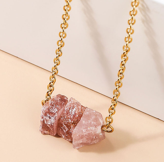 Collana Con Ciondolo In Ametista Naturale Grezza - Catena Dorata 55 Cm - Gioiello Energetico In Pietra Vera