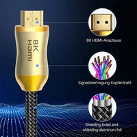 Câble HDMI 2.1 plaqué or, paire torsadée, gaine en PVC, 48 Gbps, 8K 60Hz, 4K 120Hz pour HDTV, console de jeu PS4, home cinéma