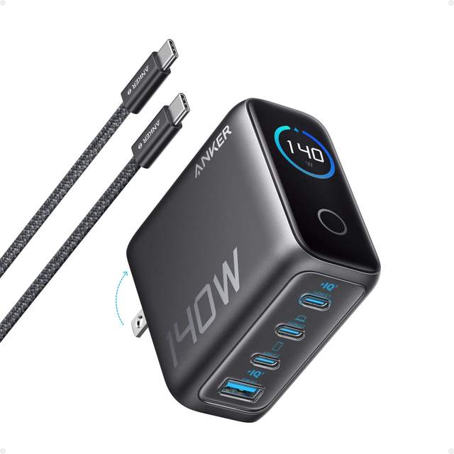 Anker Zolo Charger 140W 4 Ports Display Fast Charging B2697 Advanced GAN Power Adapter Touch Controls with USB-C Cable