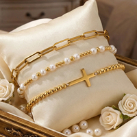 Bracelet à breloques en forme de croix de Jésus chrétienne Go2boho pour femmes, plaqué or 18 carats, perles de perles, chaîne à maillons, bracelets, cadeaux religieux