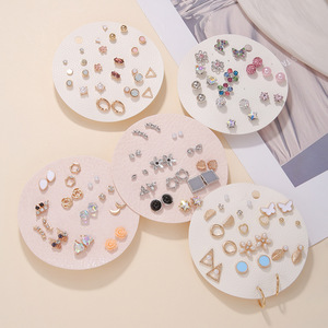 Fashion Stud <b>Earrings</b> Set 12 Pairs Geometric Flower Pearl Diamond For Women Gift Zinc Alloy Steel <b>Post</b> Claw Setting - Product Image 1