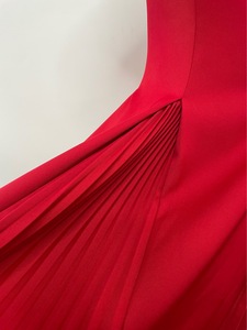Summer New Small Design Straight <strong>Red</strong> Celebrity Pleated Square Collar Elegant Grand Dress - Product Image 4
