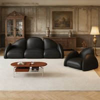 Ensemble de canapés sectionnels en cuir minimaliste italien, luxe, courbé, 3 places, fauteuil individuel pour appartement et villa