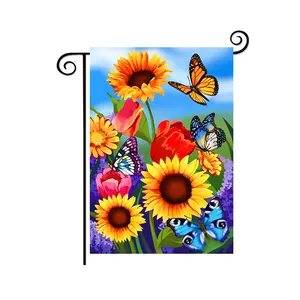 小君主工厂定制户外蝴蝶花卉欢迎12x18双面春季花园庭院旗帜