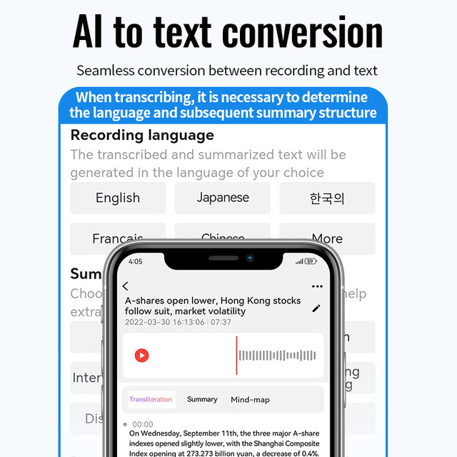 Smart Music Call Recorder Pen AI Transcription Translation New ChatGPT Feature WAV Audio Cross-Border Popular Call App Control