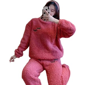 Autumn Winter Pajamas Women's Solid Color Lamb <strong>Wool</strong> Two-Piece Set Warm Ladies' Loungewear - Product Image 3