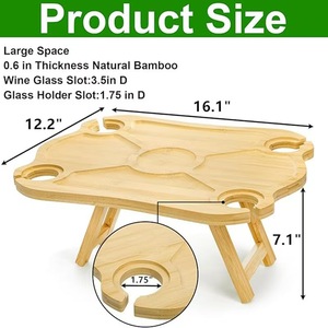 Table de pique-nique pliante en bambou, table d'extérieur portable avec porte-verre à vin, pour camping, plage, usage domestique, en bois multifonctionnel - Product Image 4