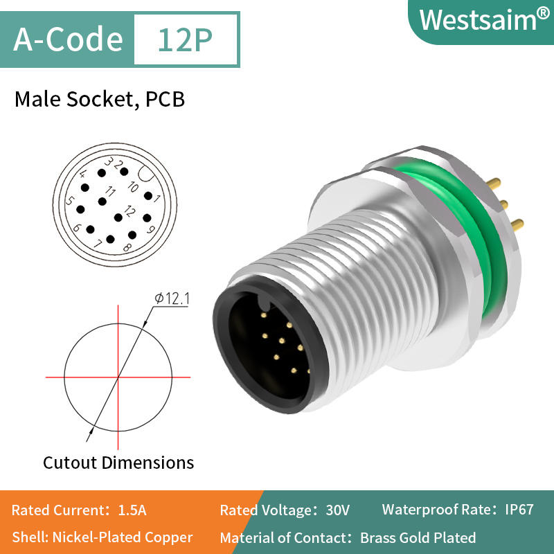 A Code 12Pin Male M12x1.0