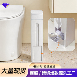 Cubo de basura con cepillo, diseño de esquina de 4.5L, para baño, uso doméstico en interiores, plástico blanco con tapa - Product Image 4