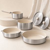 Ensemble de batterie de cuisine en céramique antiadhésive avec poignée amovible, comprenant poêle à frire, casserole, sauteuse et faitout, empilable pour un gain de place