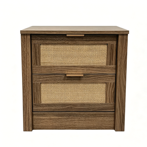 Nordic <strong>Rattan</strong> Weave 2 Drawer <strong>Bedside</strong> <strong>Table</strong> Modern Particleboard Natural Tone Nightstand Home Furniture Wooden Drawer - Product Image 1