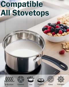 Nouvel <span class=keywords><strong>ensemble</strong></span> de cuisson au gaz moderne haut de gamme pour la maison, batterie de cuisine antiadhésive en acier inoxydable avec couvercles en verre, ustensiles de cuisine personnalisables avec logo, 10 pièces MOQ - Product Image 2