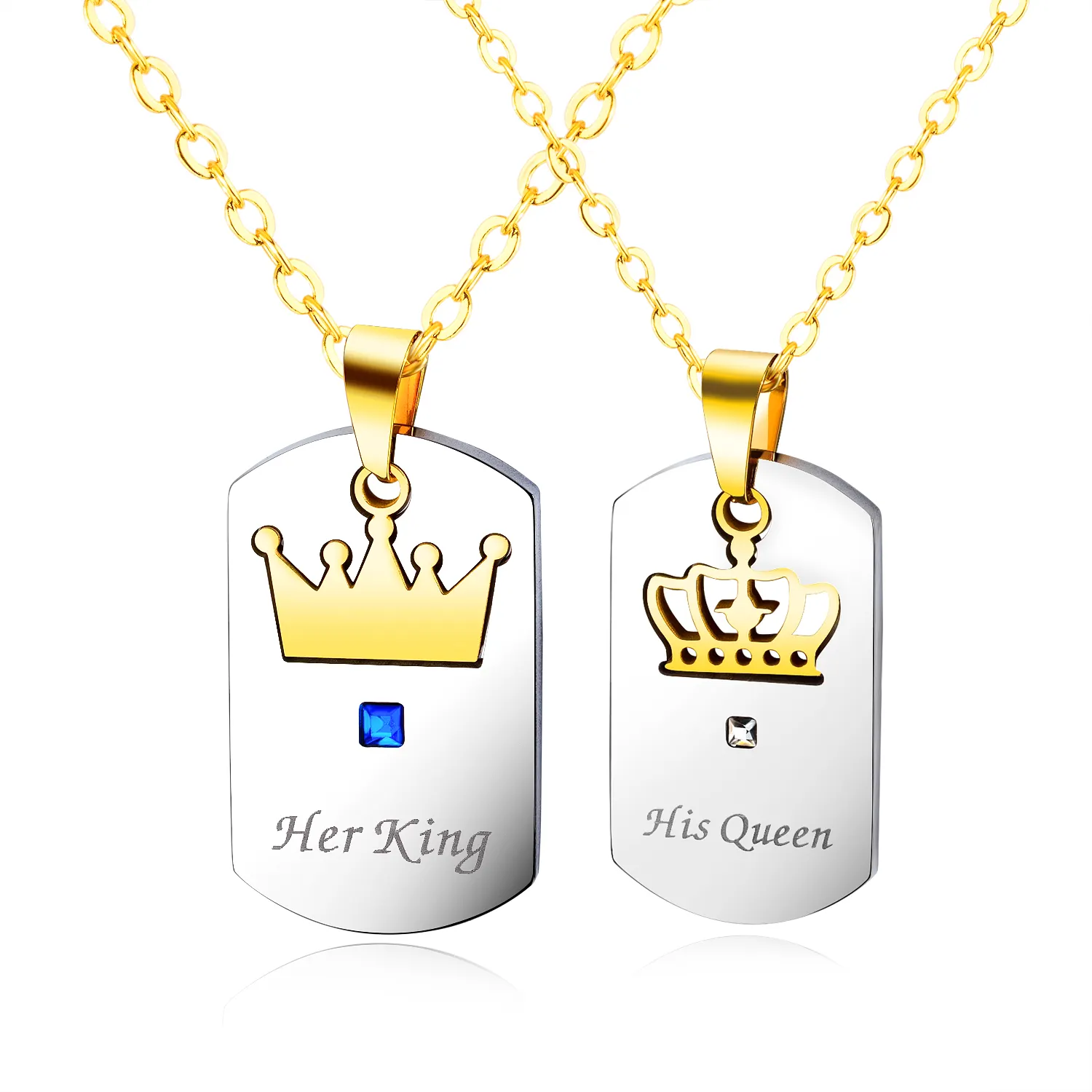 Her King His Queen Necklaces Titanium Stainless Steel Jewelry Collar De Pareja Pendant Couple Crown King Queen Necklace