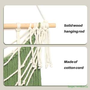 Décoration murale en macramé, art moderne fait main en forme de feuille et de plume, tissu 100% coton, franges vertes, décoration chic pour la maison, appartement, anniversaire - Product Image 4