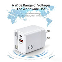 Chargeur de téléphone portable GaN 65W PD QC3.0 à charge rapide avec câble de charge Type-C rétractable pour iPhone Samsung Ordinateur portable