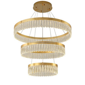 Plafond postmoderne rond longue suspension intérieur hôtel Villa escalier LED luminaires décoratifs 3 anneaux or cristal lustre - Product Image 1