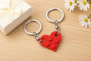 Ensemble de porte-clés en forme de cœur en briques, blocs de construction DIY, puzzle en acrylique pour couples, 2 pièces, breloques d'amour, petit ami, petite amie - Product Image 5