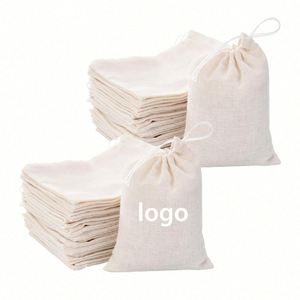 Sacs en mousseline beiges à cordon de serrage, écologiques et économiques, multi-usages pour le thé, les bijoux, les bougies, avec impression de logo - Product Image 1