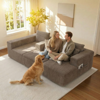Canapé d'angle modulable en tissu confortable et inclinable avec fonction lit, design moderne, écologique et durable