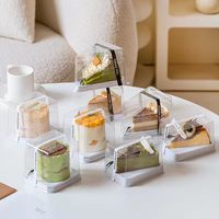 Boîte à gâteau mousse triangulaire épaisse avec découpe, boîte à gâteau multicouche avec une fourchette, boîte d'emballage transparente pour pâtisserie avec une poignée