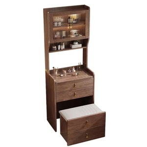 Solid Wood Dressing Table With <b>Mirror</b> Flip Top Chest Of Drawers Bedroom Storage Cabinet Makeup <b>Vanity</b> <b>Small</b> Desk Walnut Color - Product Image 5