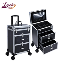 Chariot de maquillage professionnel de haute qualité fermeture ouverte grandes roues de stockage cosmétiques de beauté des ongles à la mode incluses