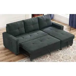 Commerci all'ingrosso divano letto a basso prezzo OEM TIANHANG mobili Loveseat + Chaise divano ad angolo reversibile a forma di L 3 posti divano letto casa
