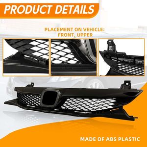 Grille de pare-chocs avant supérieure noire brillante pour Honda <span class=keywords><strong>Civic</strong></span> Berline 4 portes <span class=keywords><strong>2009</strong></span> 2010 2011 – Remplacement - Product Image 3