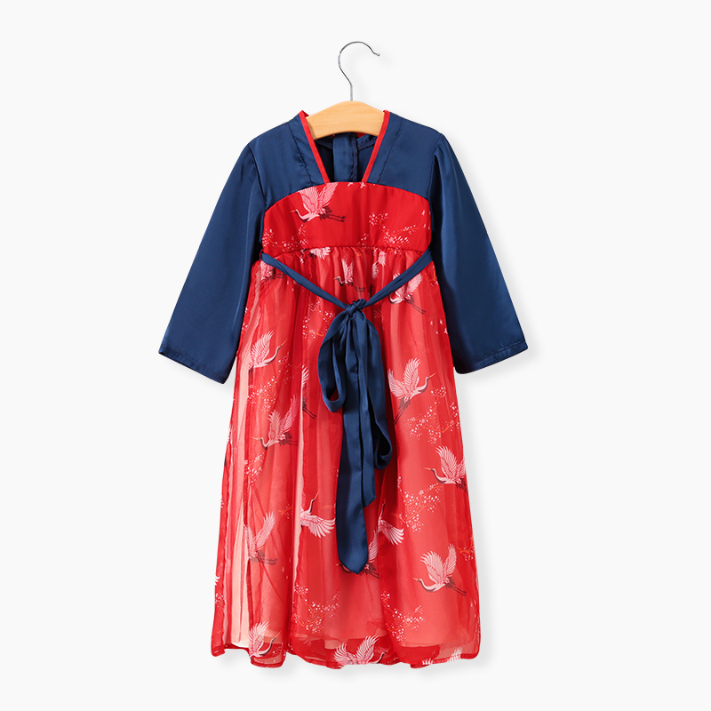 Оптовая продажа, китайское традиционное платье для девочек, Сетчатое платье с вышивкой журавлей, дизайн династии Хань, зеленое летнее платье для девочек