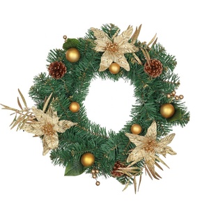 <span class=keywords><strong>Couronne</strong></span> <span class=keywords><strong>de</strong></span> Noël en rotin tressé EAGLEGIFTS avec fleurs artificielles en plastique et bougie - Product Image 5