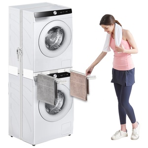 Kit de Apilamiento para Lavadora y Secadora, Marco de Conexión, Encimera Extensible, Marco Intermedio con Dos Estantes Extraíbles - Product Image 1