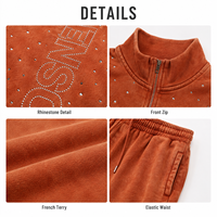 Fabricant OEM – Ensemble de survêtement unisexe personnalisé en molleton bouclette 100 % coton, avec strass, coupe ample et effet empilé, comprenant un pantalon de survêtement et un sweat à capuche délavé